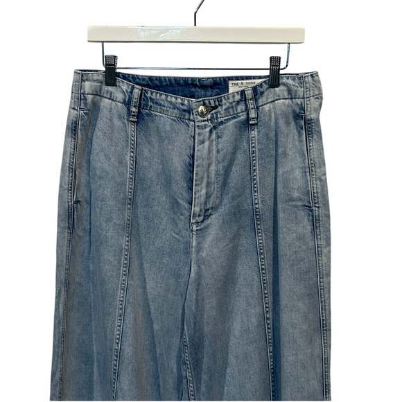 RAG & BONE WMNS 28 FEATHERWEIGHT ARIANNA CROPPED PALAZZO BLUE WIDE LEG JEANS NEW - Picture 7 of 14